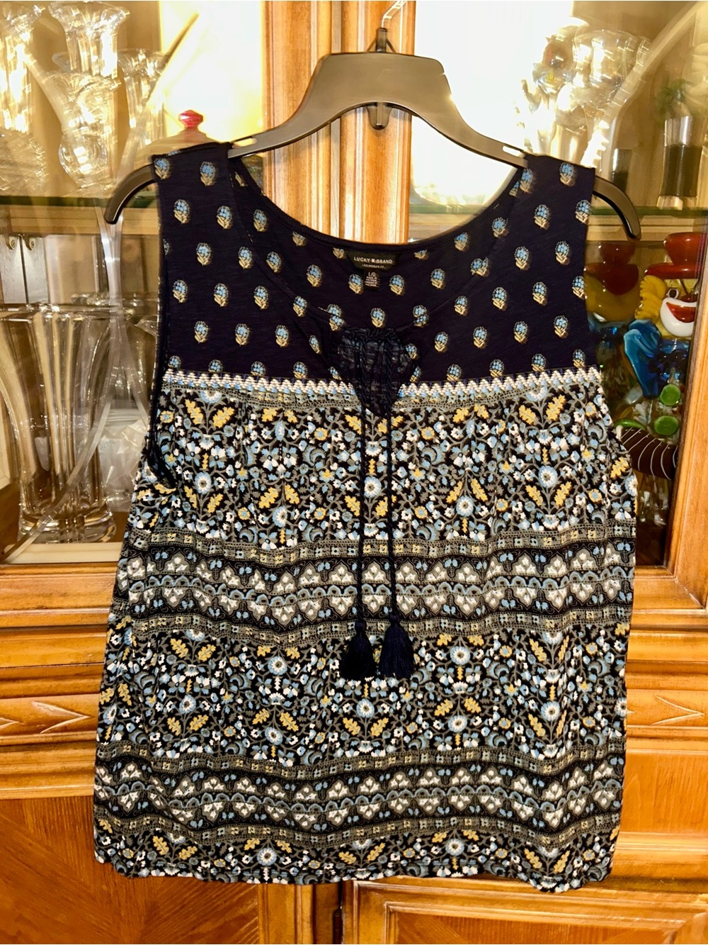 Lucky Brand Navy and Gold Floral Print Sleeveless Camisole